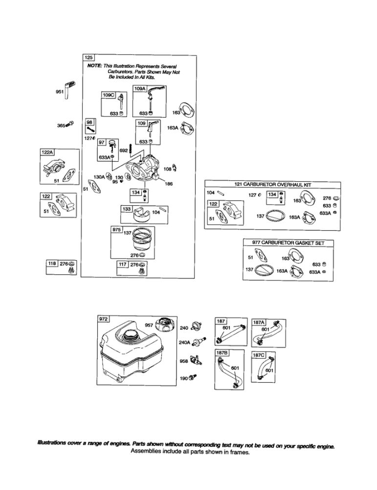 Carburetor/Fuel Tank Diagram and Parts List for 126300 0023-3776 Briggs and Stratton Engine